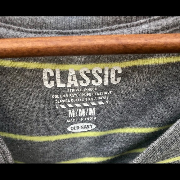 Old Navy Classic Tee Shirt Sz. Medium Striped Short Sleeve Gray Yellow - Picture 2 of 7